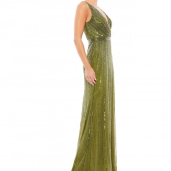 MAC DUGGAL 5219D BEADED V-NECK OLIVE GOWN sz 10 - Picture 4 of 9